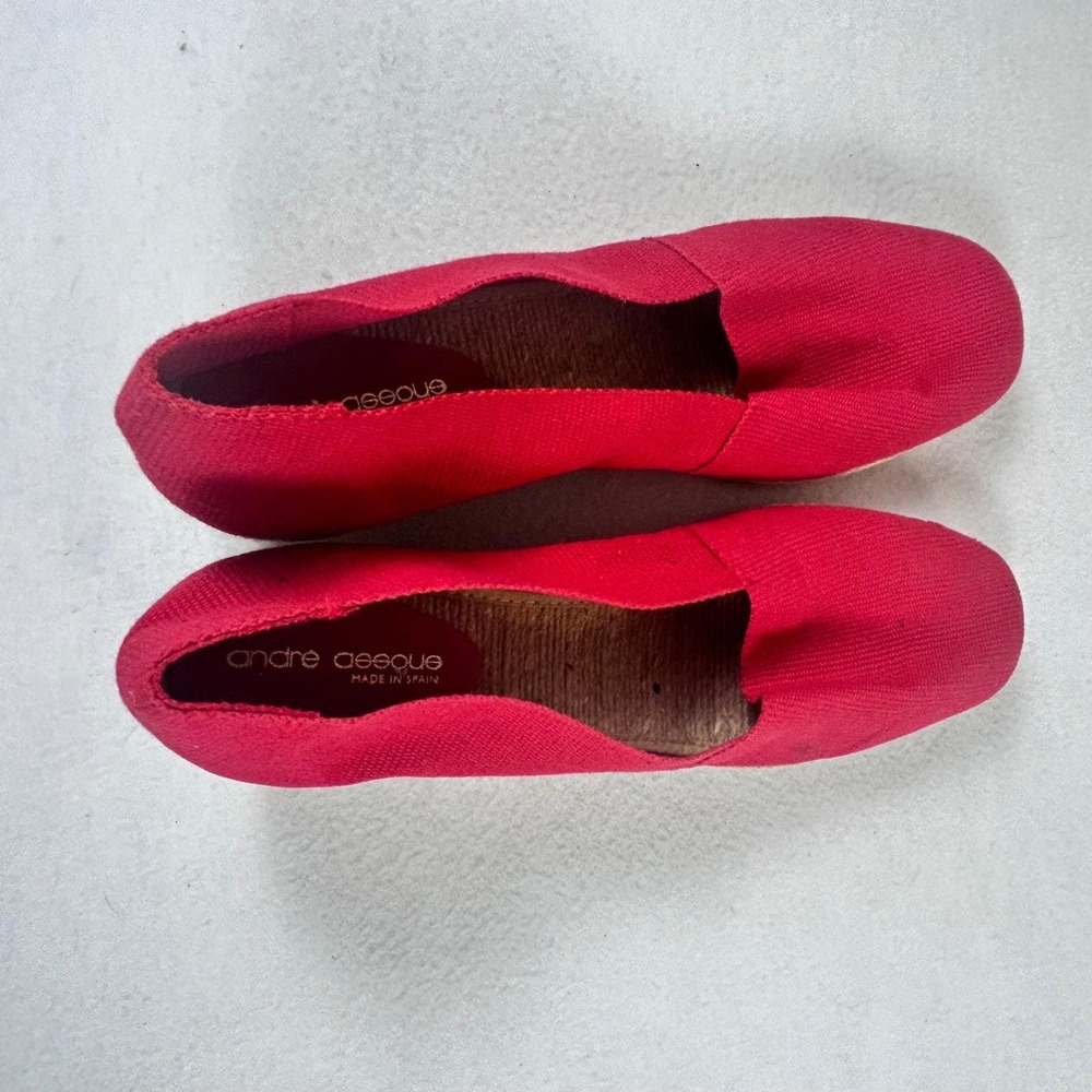 Andre Assous Red Canvas Espadrille Wedge Shoes Made in Spain Womens 10 In Insole